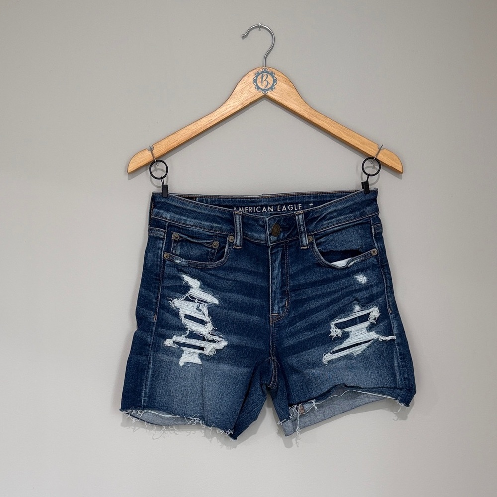 American Eagle Outfitters Women's Ripped Dark Blue Jean Shorts